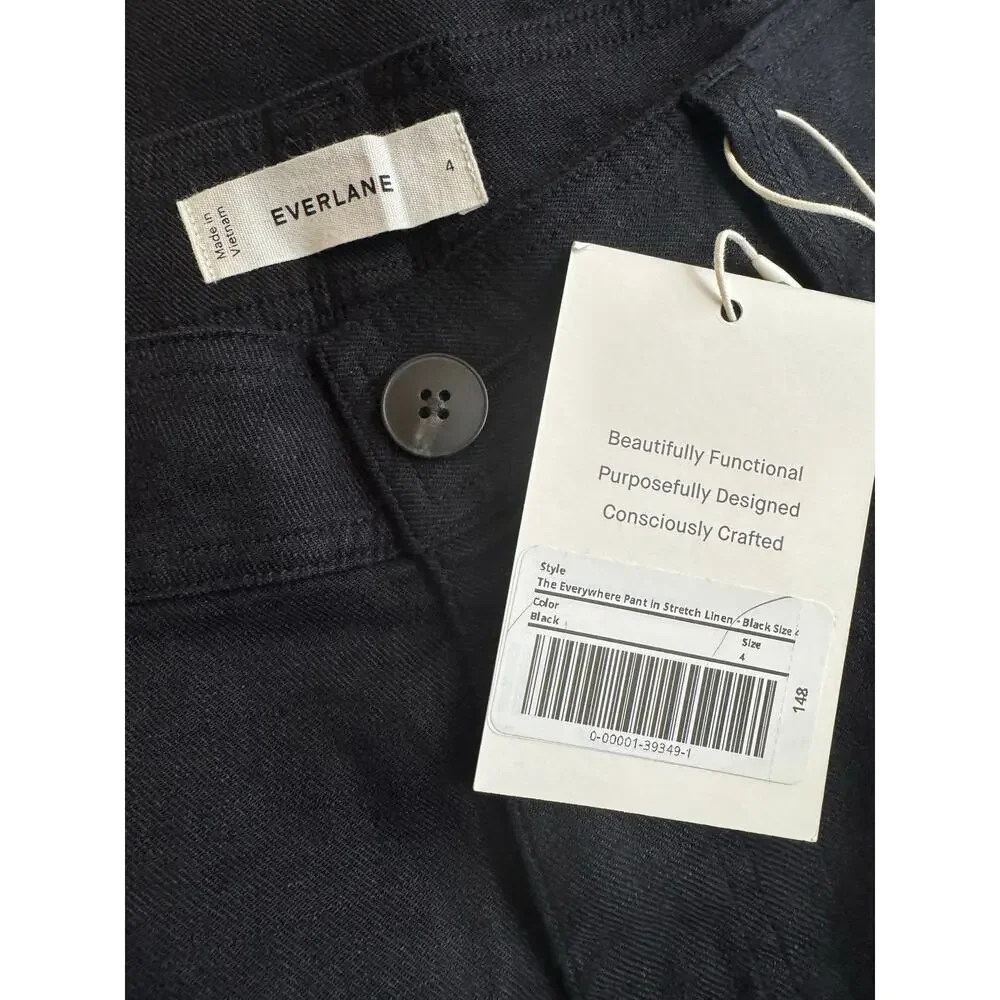 NWT Everlane The Everywhere Pant Barrel Leg Stretch Linen Black Size 4